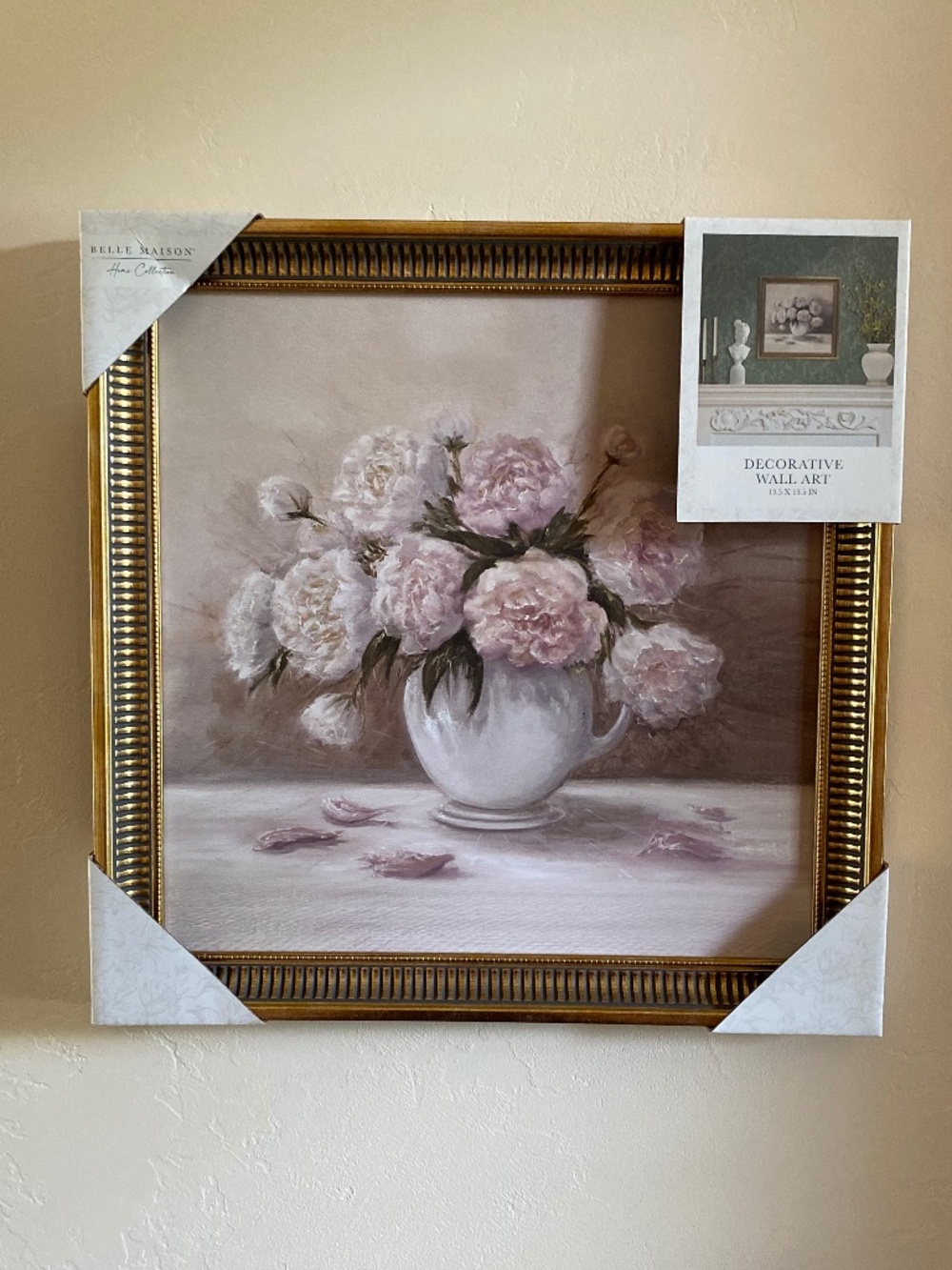 NWT Belle Maison 12" x 12" Floral Printed Paper Wall Art with gold tone finish